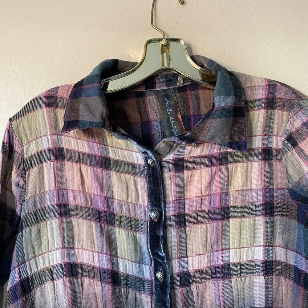 Plaid tunic button down jewel tone Aratta silent journey Anthropologie small - Picture 2 of 8